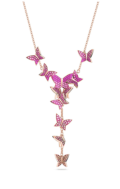 Swarovski Lilia Y Necklace, Butterfly, Pink, Rose-Gold Tone Plated