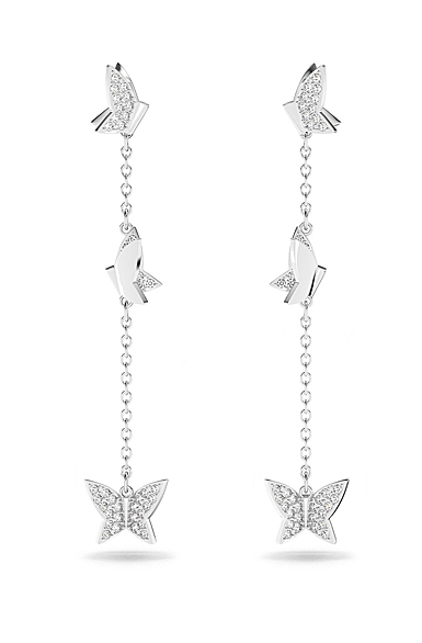 Swarovski Crystal and Rhodium Lilia Drop Butterfly Long Pierced Earrings, Pair