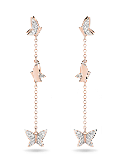 Swarovski Lilia Drop Earrings, Butterfly, Long, White, Rose-Gold Tone Plated