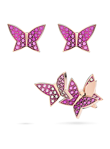 Swarovski Pink and Rose-Gold Tone Plated Lilia Butterfly Pierced Earrings, Set of 3