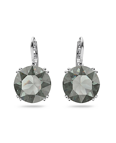 Swarovski Black Round Cut Crystal and Rhodium Millenia Pierced Earrings, Pair