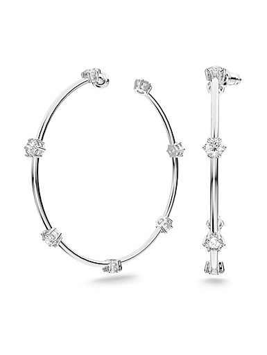 Swarovski Constella Hoop Round Cut Crystal and Rhodium Pierced Earrings, Pair