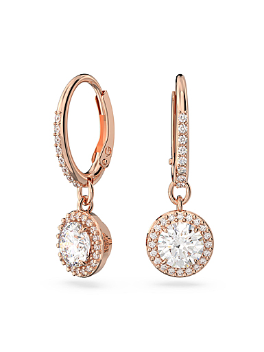 Swarovski Constella Round Cut, Pave, Rose Gold Drop Pierced Earrings