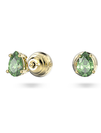 Swarovski Stilla Stud Earrings, Pear Cut, Green, Gold Tone Plated