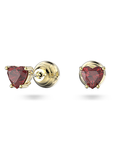 Swarovski Stilla Stud Earrings, Heart, Red, Gold Tone Plated