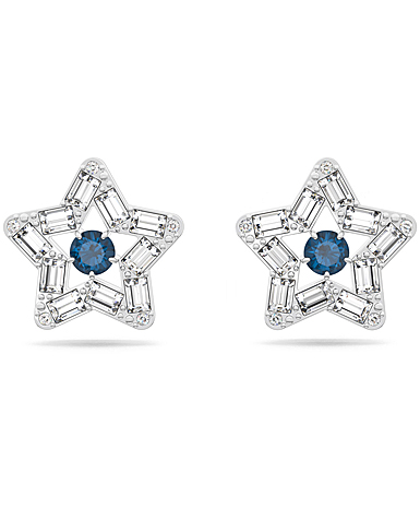Swarovski Stella Stud Earrings, Star, Blue, Rhodium Plated