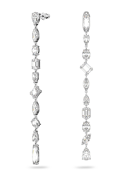 Swarovski Gema Drop Earrings, Asymmetric Design, Long, White, Rhodium Plated