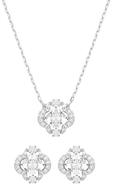 Swarovski Sparkling Dance Necklace and Earrings Set, White, Rhodium Plated