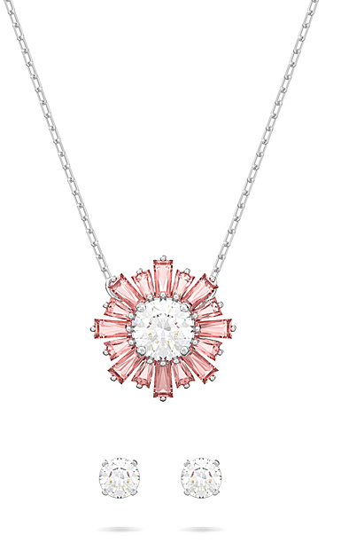 Swarovski Sunshine Necklace and Earrings Set, Pink, Rhodium Plated
