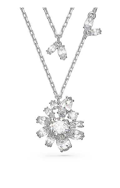 Swarovski Crystal and Rhodium Gema Flower Layered Necklace