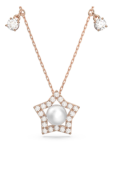 Swarovski Stella Necklace, Crystal Pearls, Star, White, Rose Gold