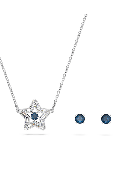 Swarovski Stella Necklace Set, Star, Blue, Rhodium Plated