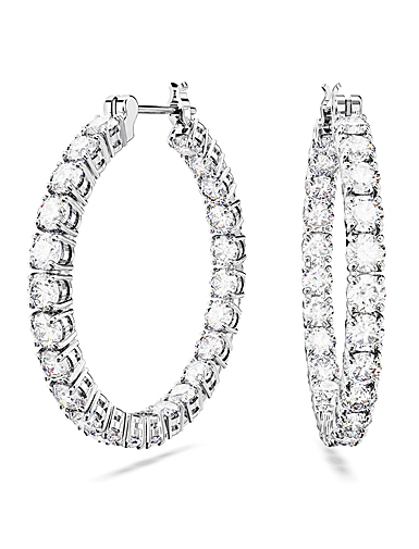 Swarovski Jewelry Matrix, Pierced Earrings Hoop M White, Rhodium