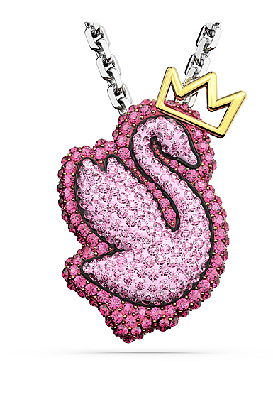 Swarovski Jewelry Necklace Pop Swan, Pendant Long Pink, Rhodium