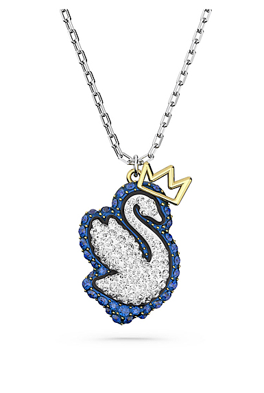 Swarovski Blue Crystal and Rhodium Pop Swan Pendant Necklace