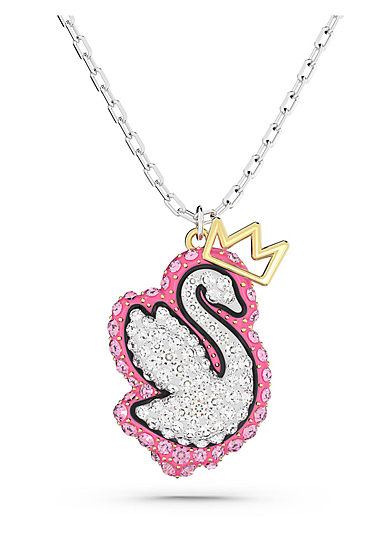 Swarovski Jewelry Necklace Pop Swan, Pendant Short Pink, Rhodium