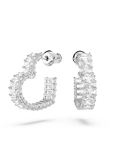 Swarovski Jewelry Crystal and Rhodium Matrix Heart Hoop Pierced Earrings