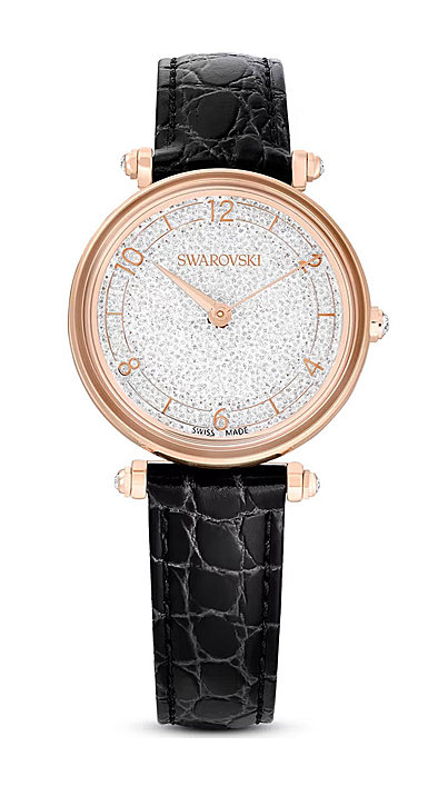 Swarovski Crystalline Wonder Leather Strap Black Crystal Watch