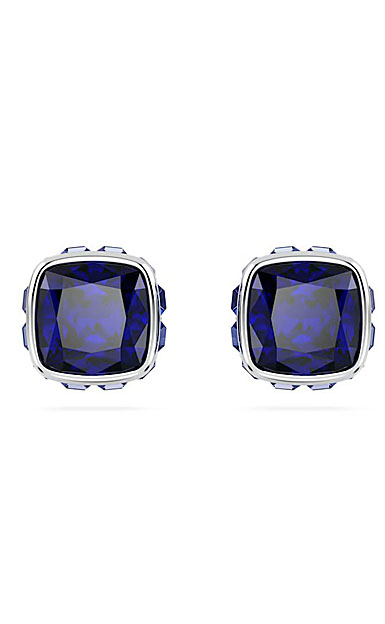 Swarovski Birthstone stud earrings, Square cut, September, Blue, Rhodium plated