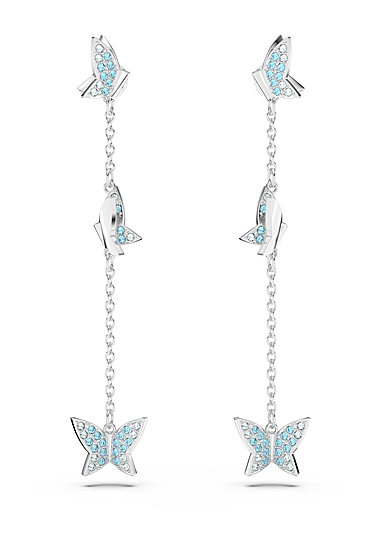 Swarovski Jewelry Lilia, Pierced Earrings Chain Blue, Rhodium