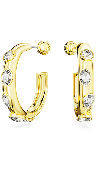 Swarovski Dextera hoop earrings, Mixed cuts, White, Gold