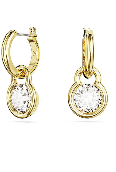 Swarovski Dextera drop earrings, Round cut, White, Gold