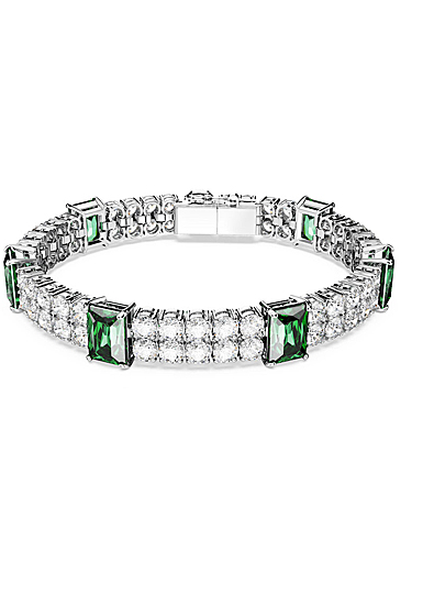 Swarovski Matrix Tennis bracelet, Mixed cuts, Green, Rhodium M