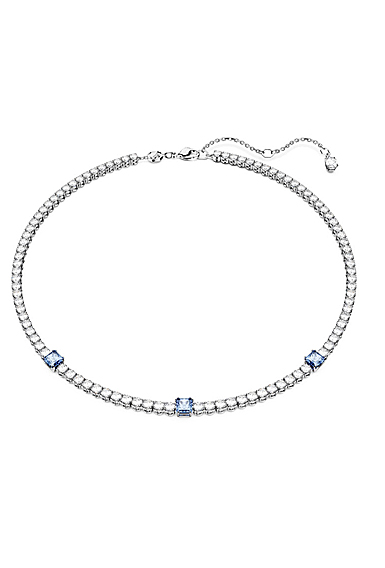 Swarovski Matrix Tennis necklace, Mixed cuts, Blue, Rhodium