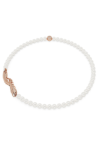 Swarovski Nice necklace, Magnetic closure, Feather, White, Rose gold