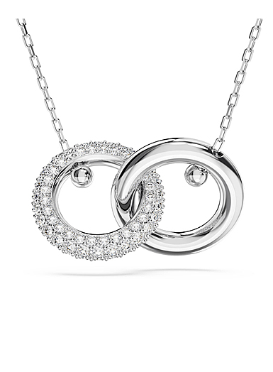 Swarovski Dextera pendant, Interlocking loop, White, Rhodium