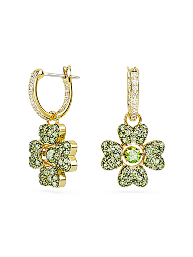 Swarovski Idyllia drop earrings, Clover, Green, Gold