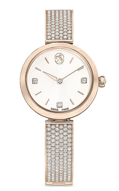Swarovski Illumina watch, Swiss Made, Metal bracelet, Gold tone, Champagne gold-tone finish