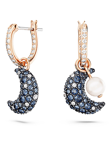 Swarovski Luna drop earrings, Asymmetrical design, Moon, Multicolored, Rose gold