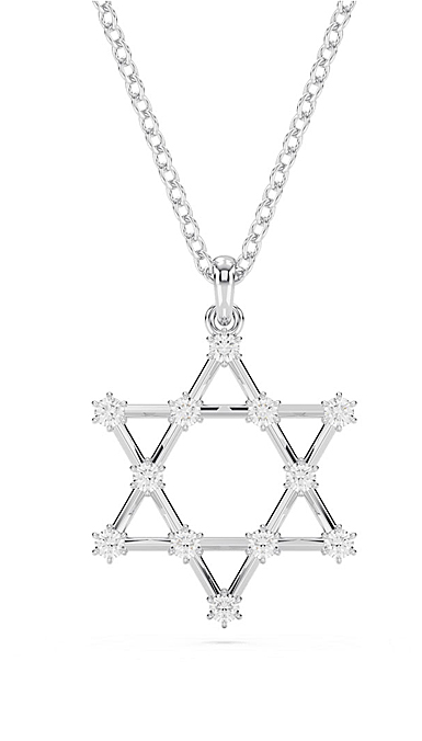 Swarovski Insigne Round Cut Crystal and Rhodium Star of David Pendant Necklace