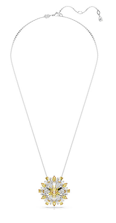 Swarovski Idyllia pendant, Flower, Long, Yellow, Rhodium plated