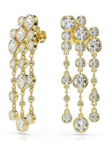 Swarovski Imber drop earrings, Round cut, Chandelier, White, Gold-tone plated 