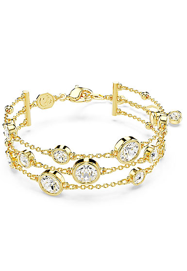 Swarovski Imber wide bracelet, Round cut, White, Gold-tone plated