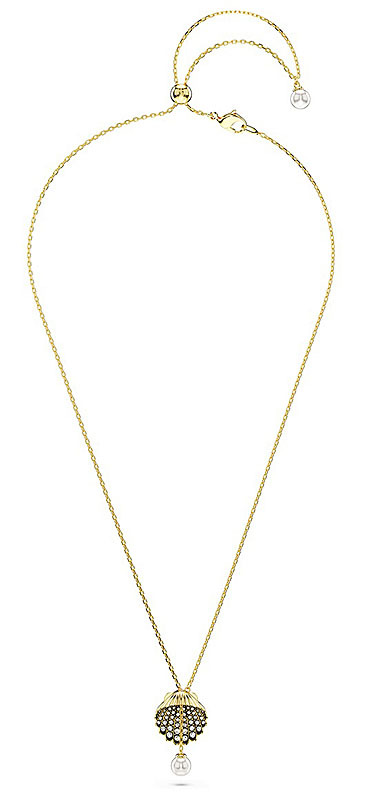 Swarovski Idyllia Y pendant, Crystal pearl, Shell, White, Gold-tone plated