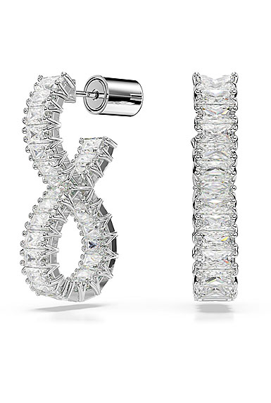 Swarovski Hyperbola hoop earrings, Infinity, White, Rhodium plated