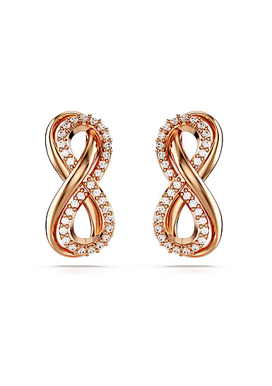 Swarovski Hyperbola stud earrings, Infinity, White, Rose gold-tone plated