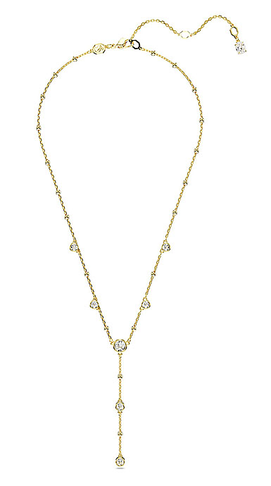 Swarovski Imber Y necklace, Round cut, Scattered design, White, Gold-tone plated