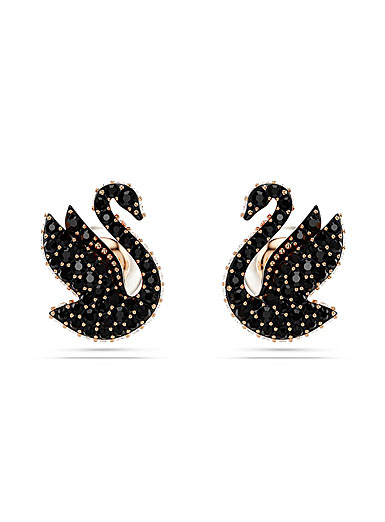 Swarovski Swarovski Iconic Swan stud earrings, Swan, Black, Rose gold-tone plated