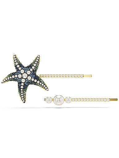 Swarovski Idyllia hair pin, Set of 2, Crystal pearls, Starfish, Multicolored, Rhodium plated