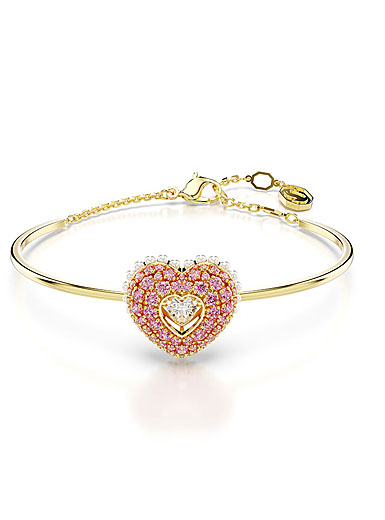 Swarovski Hyperbola bangle, Heart, Pink, Gold-tone plated