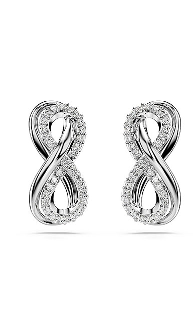 Swarovski Hyperbola stud earrings, Infinity, White, Rhodium plated
