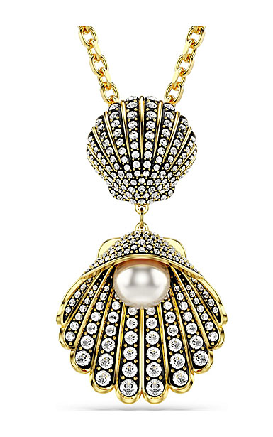 Swarovski Idyllia necklace, Mixed cuts, Shell, White, Gold-tone plated