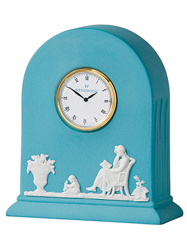 Wedgwood Jasper Classic Clock, White on Turquoise