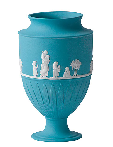 Wedgwood Jasper Classic Vase, White on Turquoise