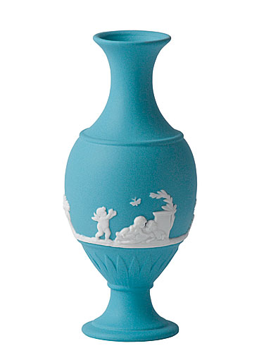 Wedgwood Jasper Classic Bud Vase, White on Turquoise