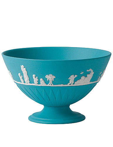 Wedgwood Jasper Classic Footed Bowl, White on Turquoise